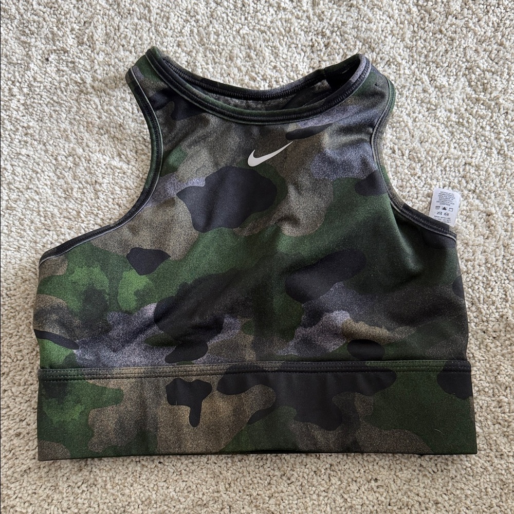 Nike Green and Black Camouflage Sports Bra size S